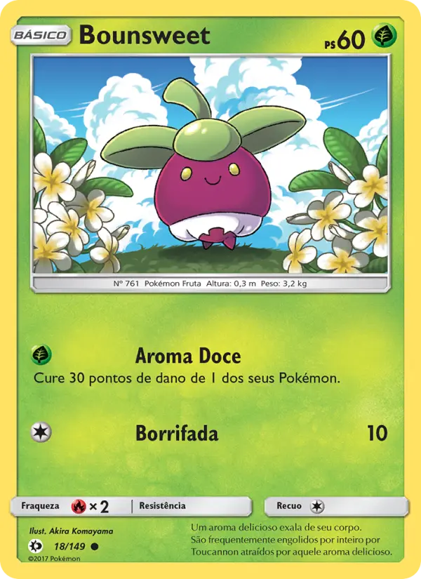 Carta Bounsweet, número 18/149 da coleção Sol e Lua