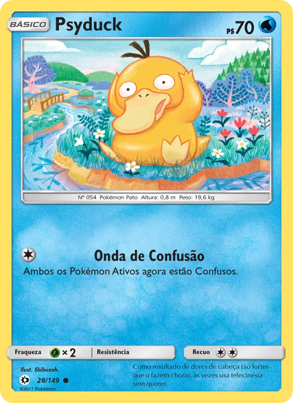 Carta Psyduck, número 28/149 da coleção Sol e Lua