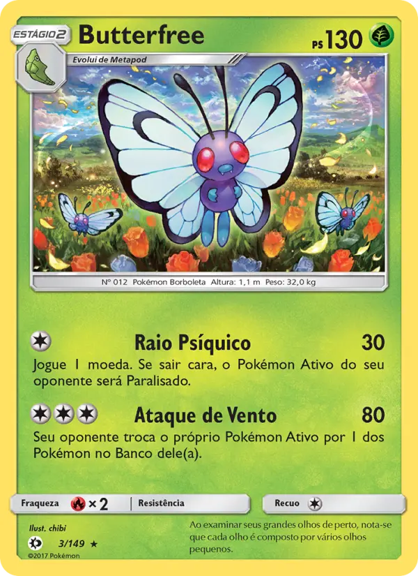 Carta Butterfree, número 3/149 da coleção Sol e Lua