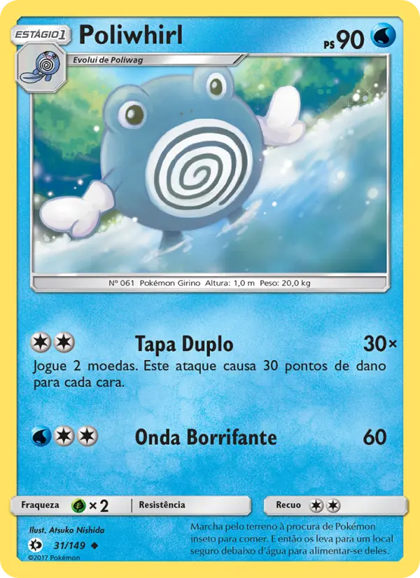 Carta Poliwhirl, número 31/149 da coleção Sol e Lua