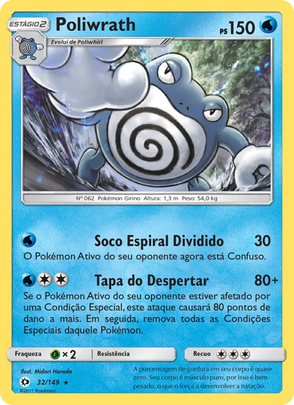 Carta Poliwrath, número 32/149 da coleção Sol e Lua