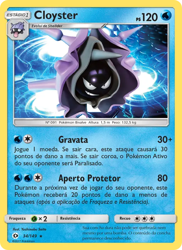 Carta Cloyster, número 34/149 da coleção Sol e Lua