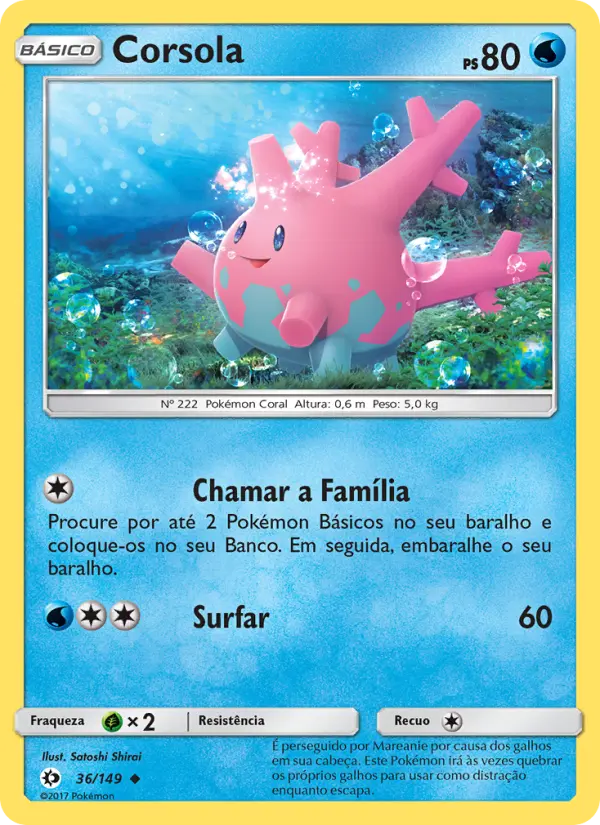 Carta Corsola, número 36/149 da coleção Sol e Lua