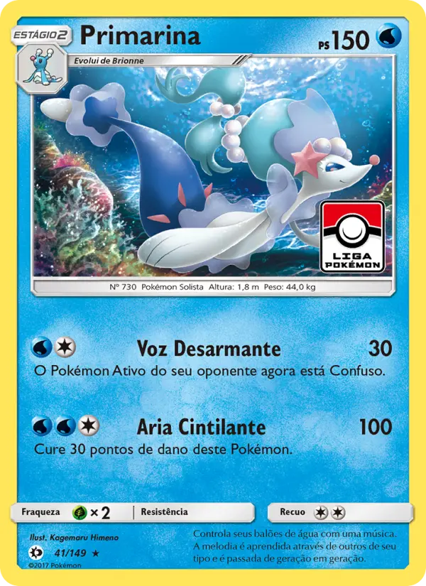 Carta Primarina, número 41/149 da coleção Sol e Lua
