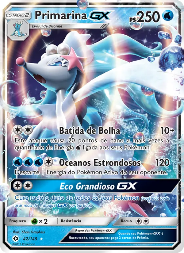 Carta Primarina GX, número 42/149 da coleção Sol e Lua