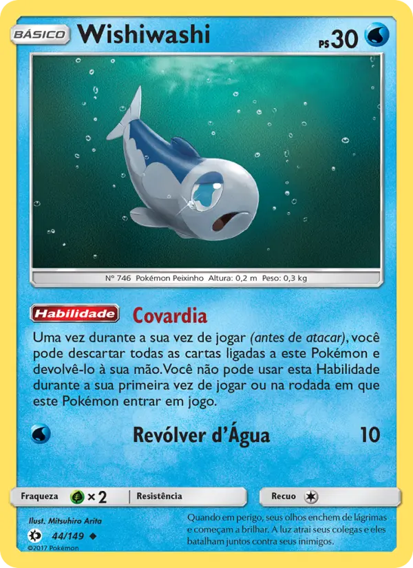 Carta Wishiwashi, número 44/149 da coleção Sol e Lua