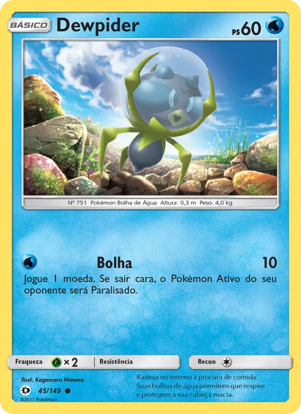 Carta Dewpider, número 45/149 da coleção Sol e Lua