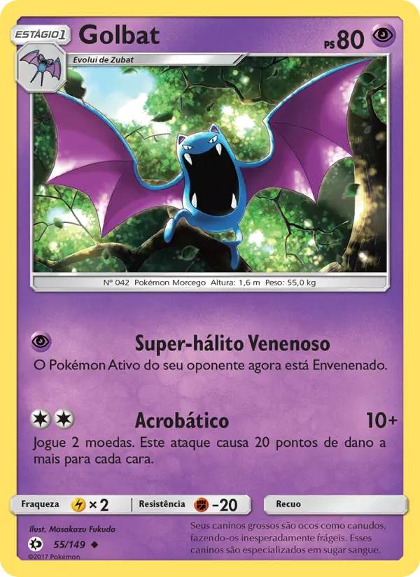 Carta Golbat, número 55/149 da coleção Sol e Lua