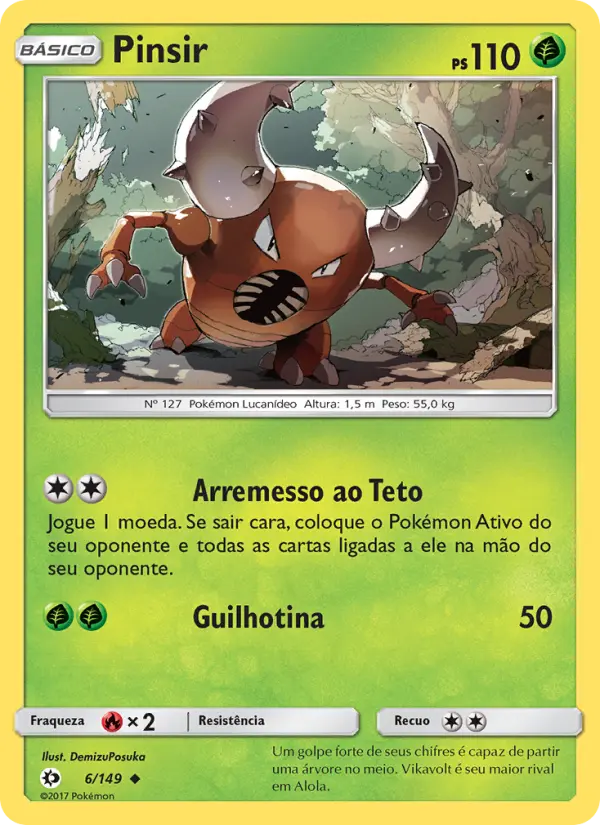 Carta Pinsir, número 6/149 da coleção Sol e Lua