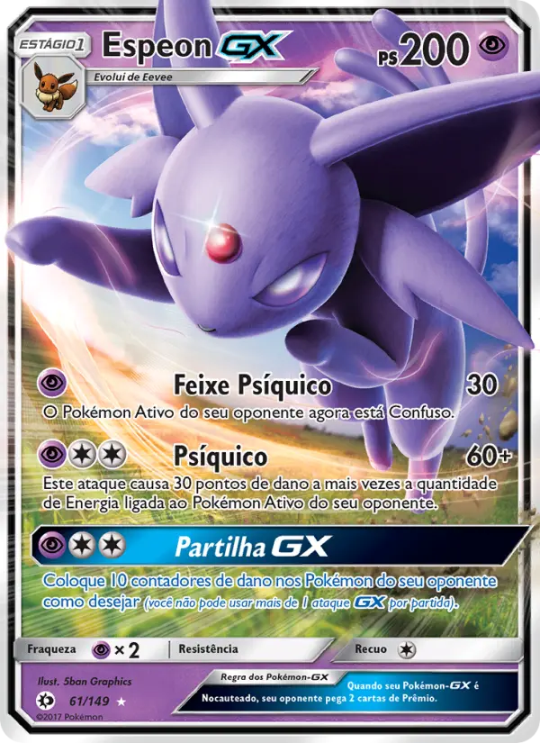 Carta Espeon GX, número 61/149 da coleção Sol e Lua