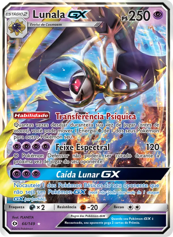 Carta Lunala GX, número 66/149 da coleção Sol e Lua
