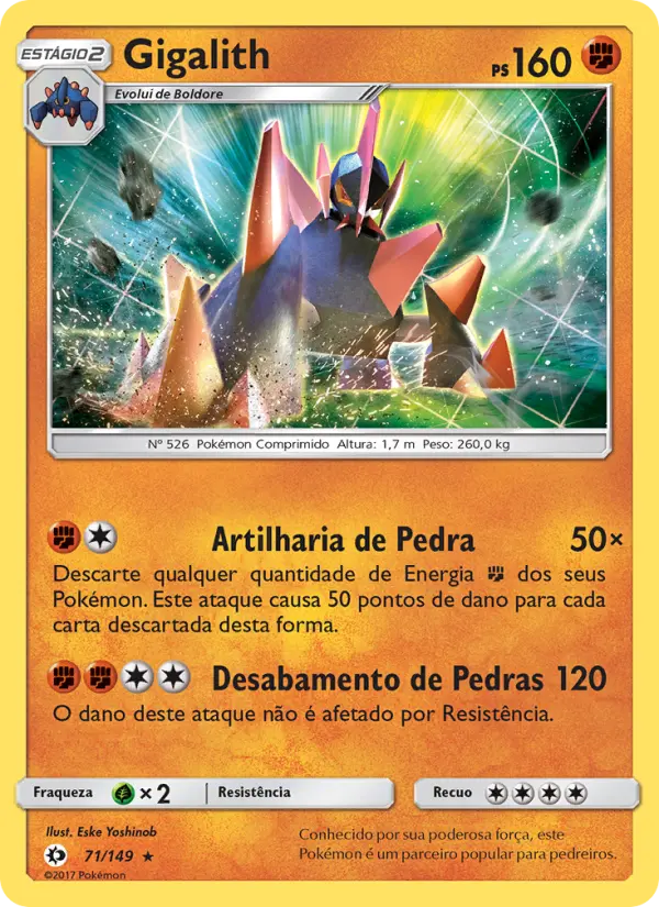 Carta Gigalith, número 71/149 da coleção Sol e Lua