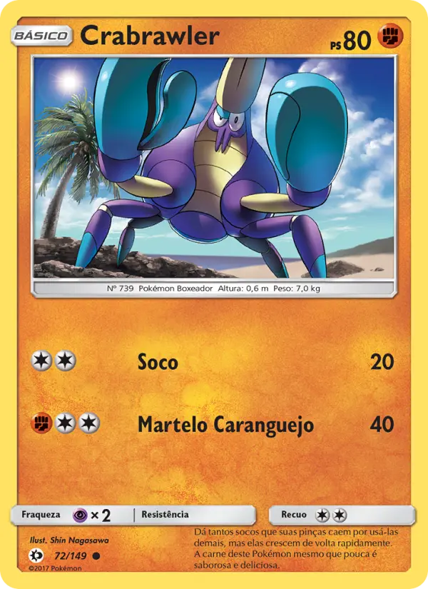 Carta Crabrawler, número 72/149 da coleção Sol e Lua
