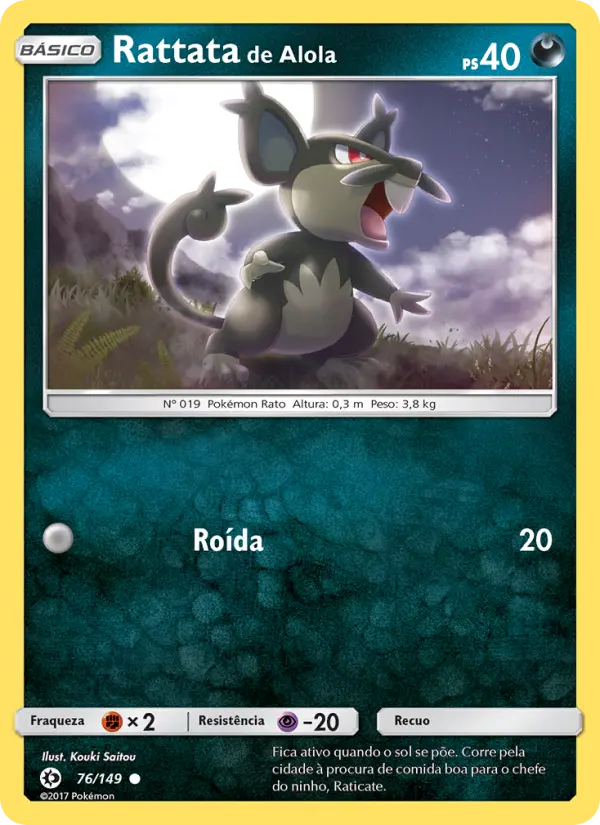 Carta Rattata de Alola, número 76/149 da coleção Sol e Lua