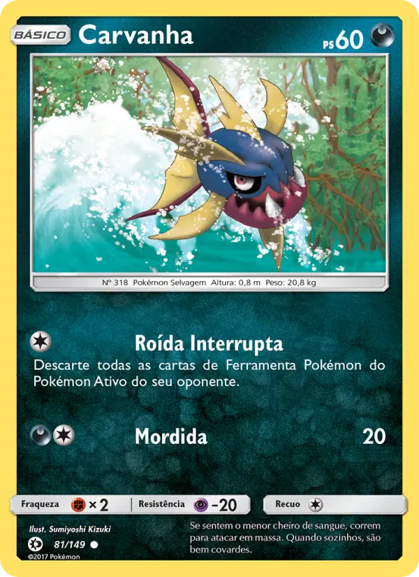 Carta Carvanha, número 81/149 da coleção Sol e Lua