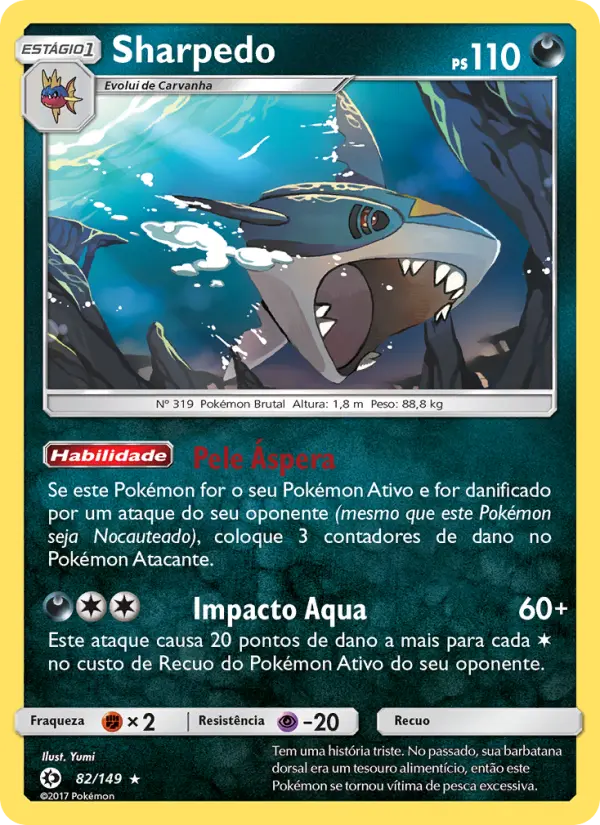 Carta Sharpedo, número 82/149 da coleção Sol e Lua