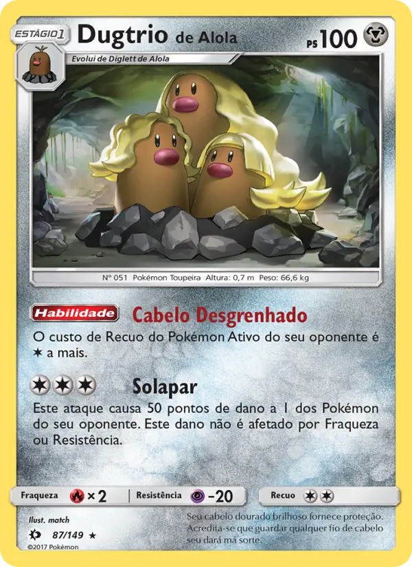 Carta Dugtrio de Alola, número 87/149 da coleção Sol e Lua