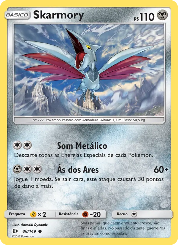 Carta Skarmory, número 88/149 da coleção Sol e Lua