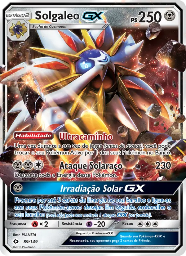 Carta Solgaleo GX, número 89/149 da coleção Sol e Lua