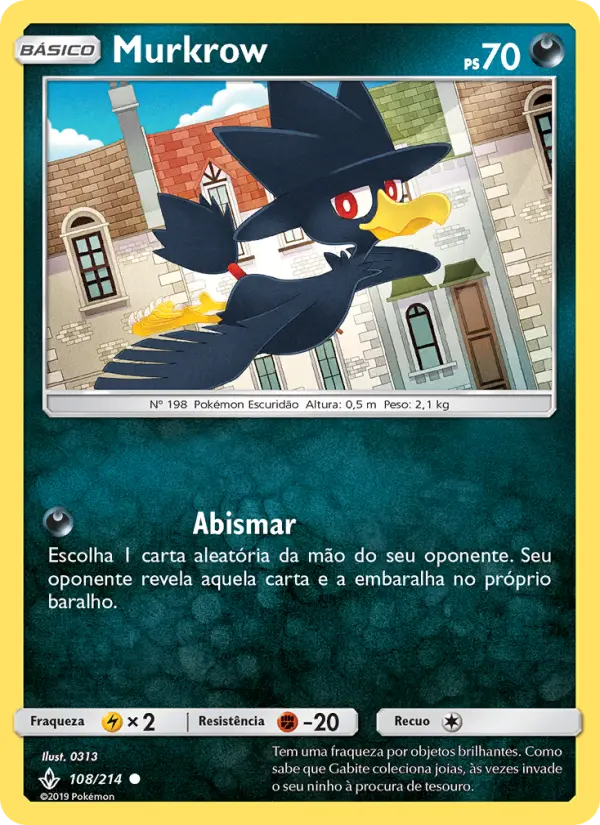 Carta Murkrow, número 108/214 da coleção Elos Inquebráveis