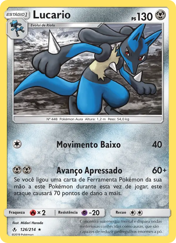 Carta Lucario, número 126/214 da coleção Elos Inquebráveis