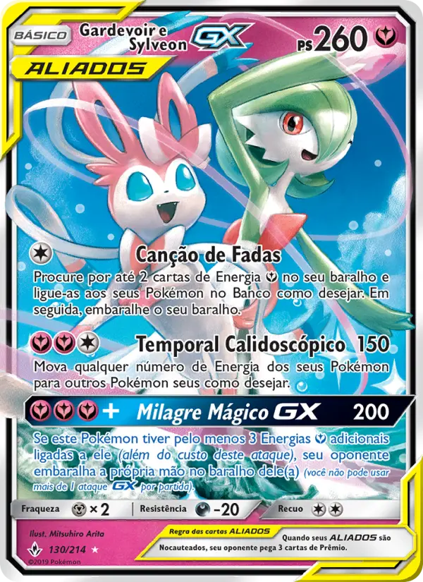 Carta Gardevoir e Sylveon GX, número 130/214 da coleção Elos Inquebráveis