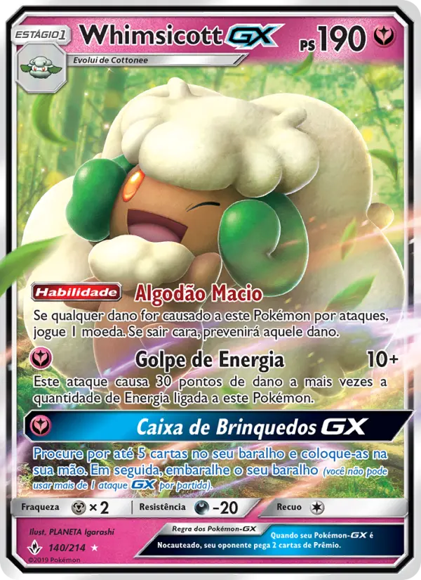 Carta Whimsicott GX, número 140/214 da coleção Elos Inquebráveis