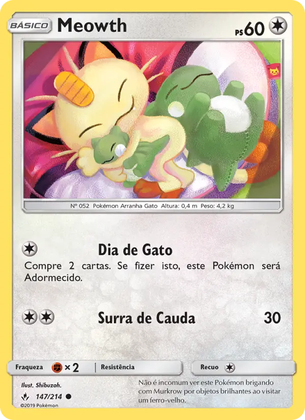 Carta Meowth, número 147/214 da coleção Elos Inquebráveis