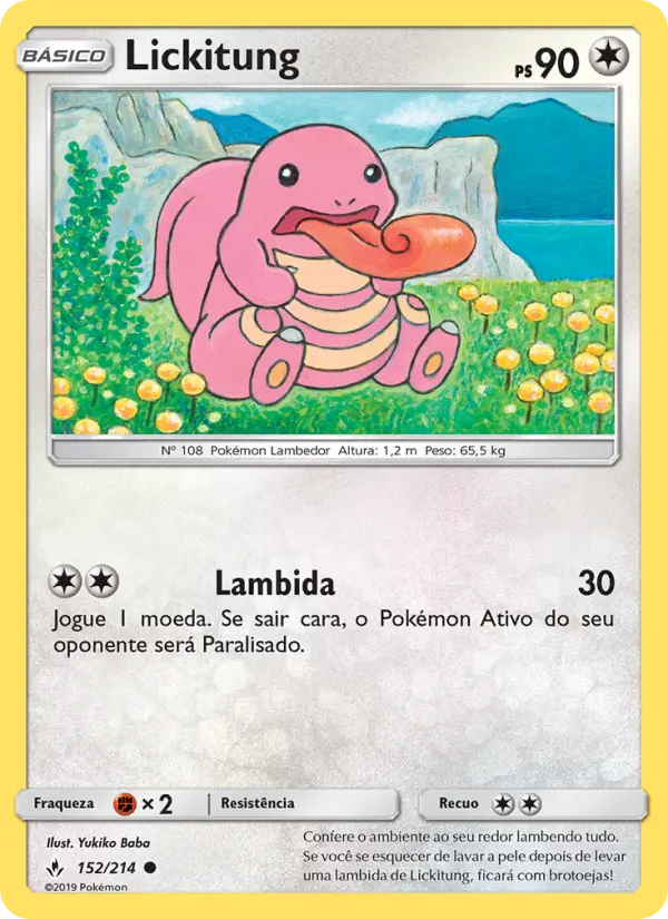 Carta Lickitung, número 152/214 da coleção Elos Inquebráveis