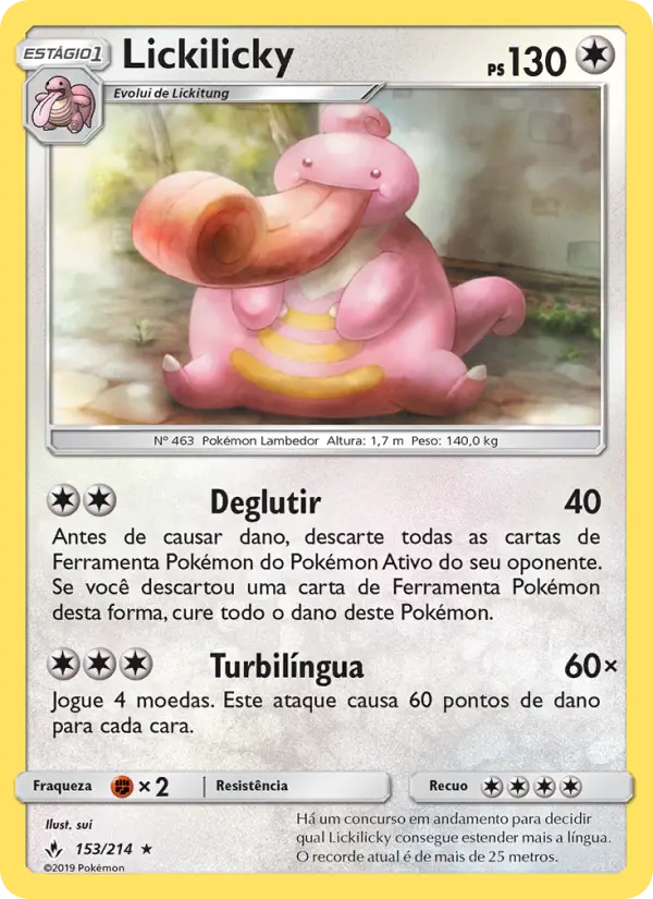 Carta Lickilicky, número 153/214 da coleção Elos Inquebráveis