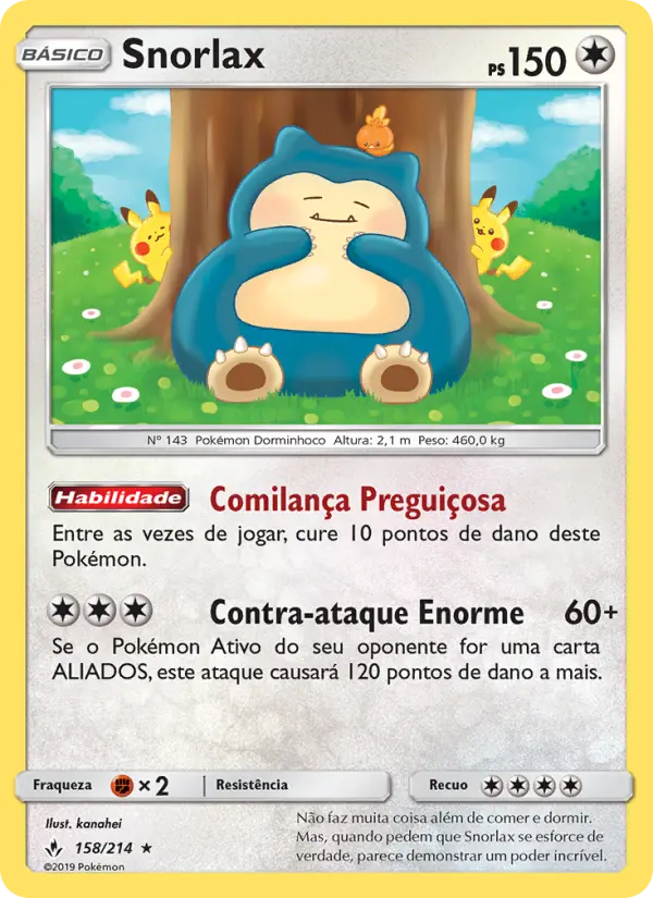 Carta Snorlax, número 158/214 da coleção Elos Inquebráveis