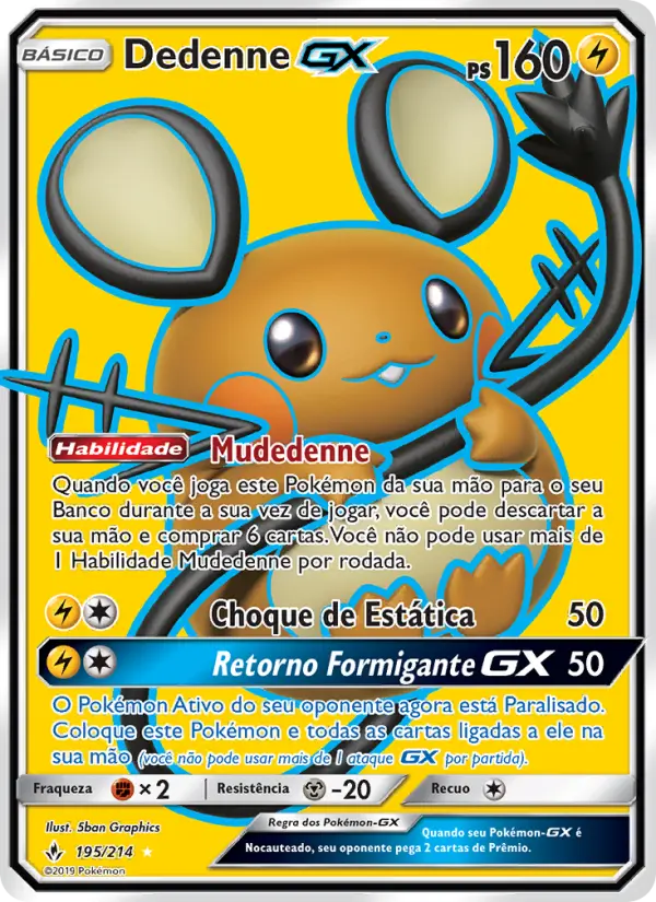 Carta Dedenne GX, número 195/214 da coleção Elos Inquebráveis
