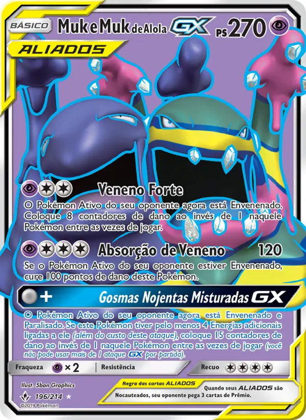 Carta Muk e Muk de Alola GX, número 196/214 da coleção Elos Inquebráveis