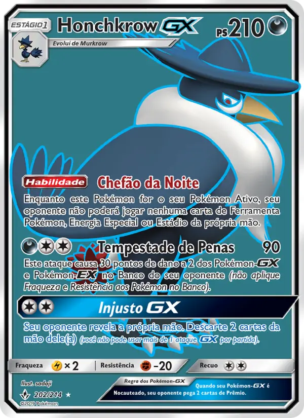 Carta Honchkrow GX, número 202/214 da coleção Elos Inquebráveis