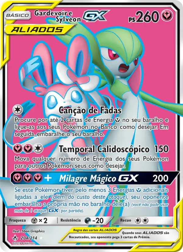 Carta Gardevoir e Sylveon GX, número 204/214 da coleção Elos Inquebráveis