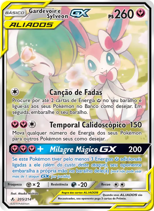 Carta Gardevoir e Sylveon GX, número 205/214 da coleção Elos Inquebráveis