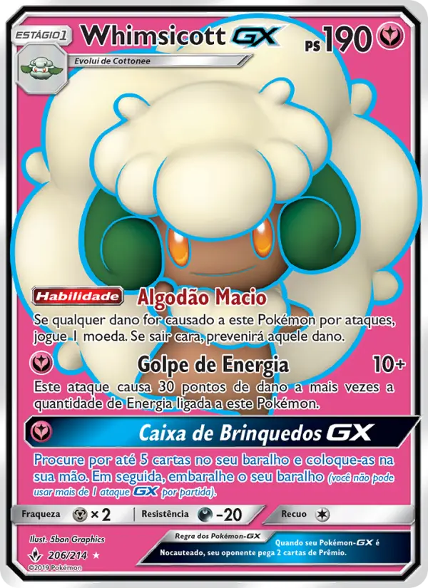 Carta Whimsicott GX, número 206/214 da coleção Elos Inquebráveis