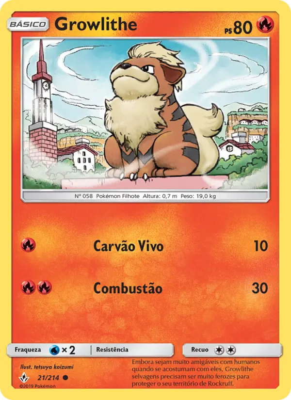 Carta Growlithe, número 21/214 da coleção Elos Inquebráveis