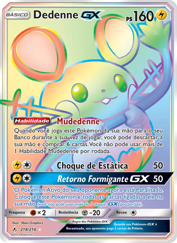 Carta Dedenne GX, número 219/214 da coleção Elos Inquebráveis