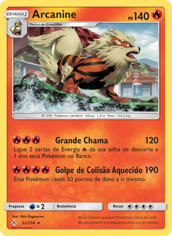 Carta Arcanine, número 22/214 da coleção Elos Inquebráveis