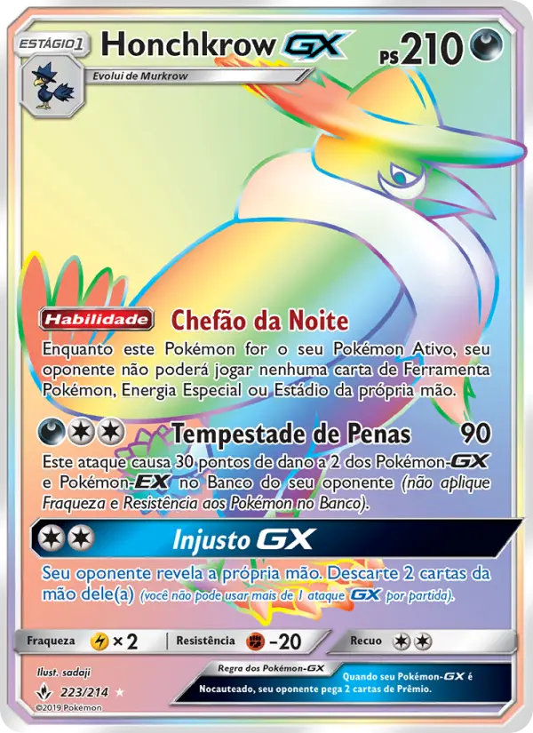 Carta Honchkrow GX, número 223/214 da coleção Elos Inquebráveis