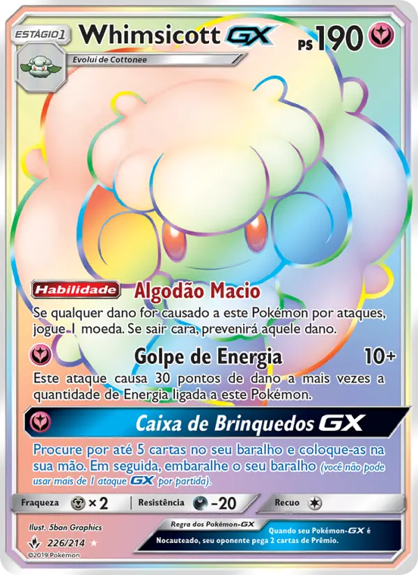 Carta Whimsicott GX, número 226/214 da coleção Elos Inquebráveis