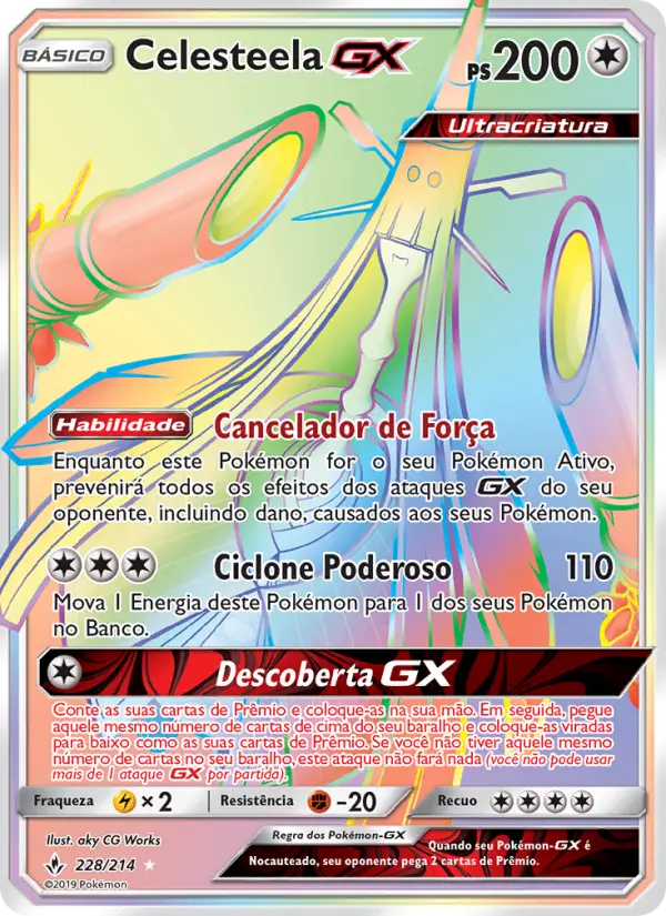 Carta Celesteela GX, número 228/214 da coleção Elos Inquebráveis