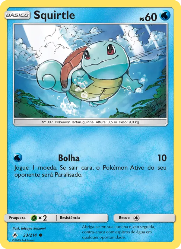 Carta Squirtle, número 33/214 da coleção Elos Inquebráveis