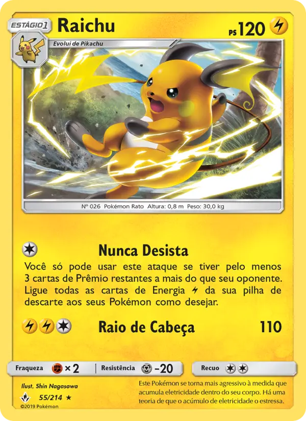 Carta Raichu, número 55/214 da coleção Elos Inquebráveis