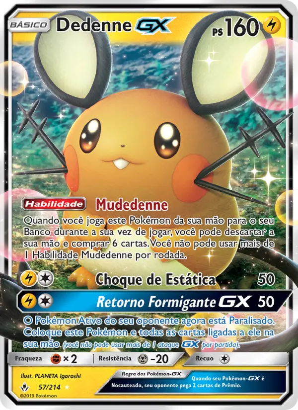 Carta Dedenne GX, número 57/214 da coleção Elos Inquebráveis