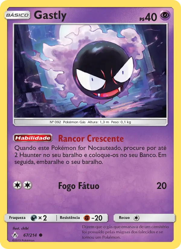Carta Gastly, número 67/214 da coleção Elos Inquebráveis