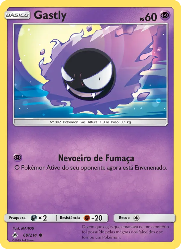 Carta Gastly, número 68/214 da coleção Elos Inquebráveis