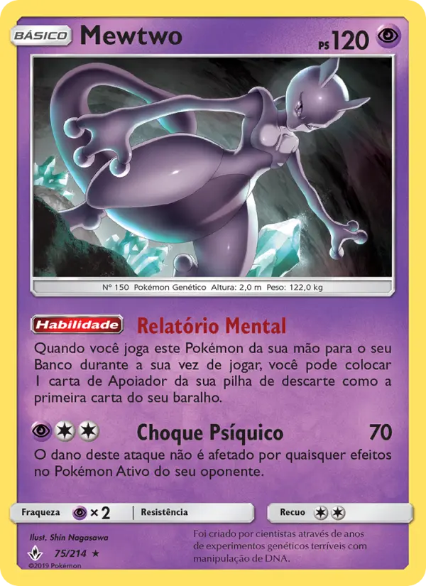 Carta Mewtwo, número 75/214 da coleção Elos Inquebráveis