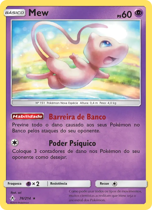 Carta Mew, número 76/214 da coleção Elos Inquebráveis